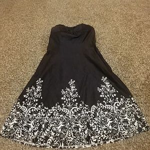 WHBM black & white print cotton strapless dress